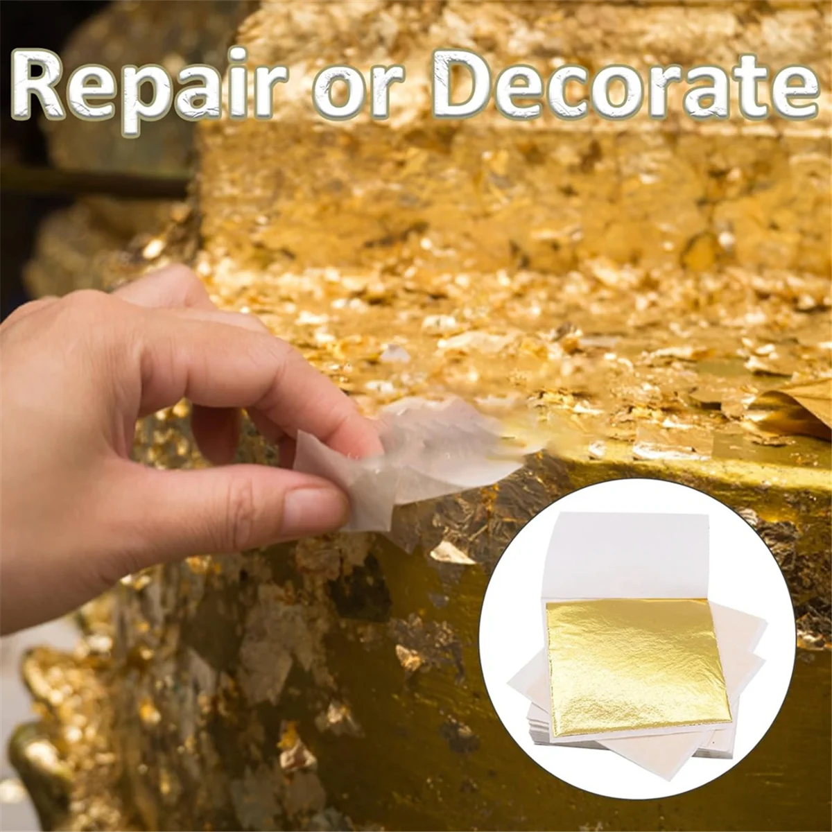 200 PCS Gold Sheets Gold Foil for Art Gilding Flakes Multipurpose Gold Leaves Flakes Gold Flakes 8.5 X 8 cm image 6