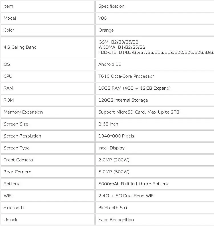 8 7 Inch Android 16 Tablet PC with SIM Card Support, Unisoc T616 Octa Core, 16GB RAM 128GB ROM, IPS HD Display, 5000mAh Battery