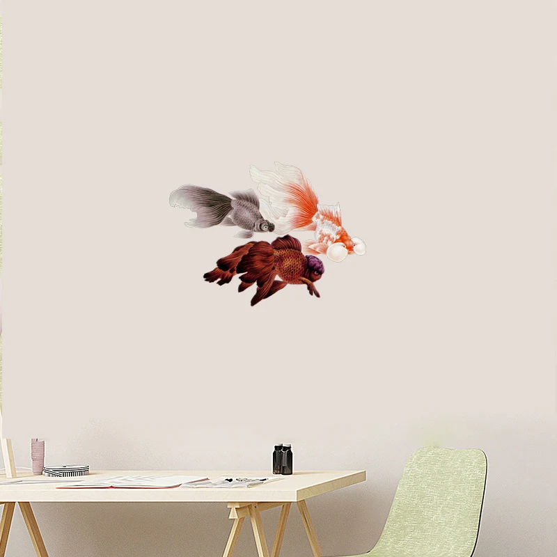 Three Ratels QCF52 Hand painted watercolor lovely little goldfish wall sticker art for home decoration