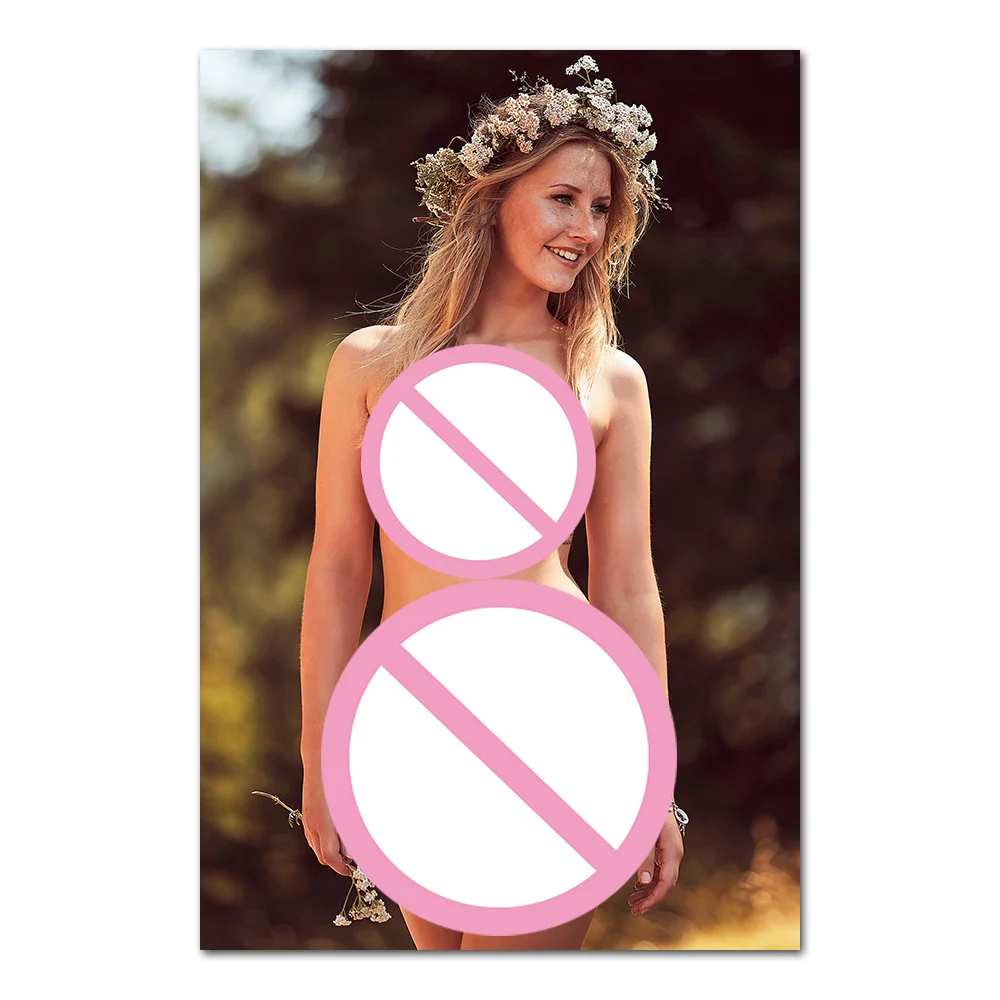 Canvas Prints Painting A Woman Wearing a Wreath on Her Head Posters Aesthetic Wall Art Pictures for Boy's Bedroom Home Decor