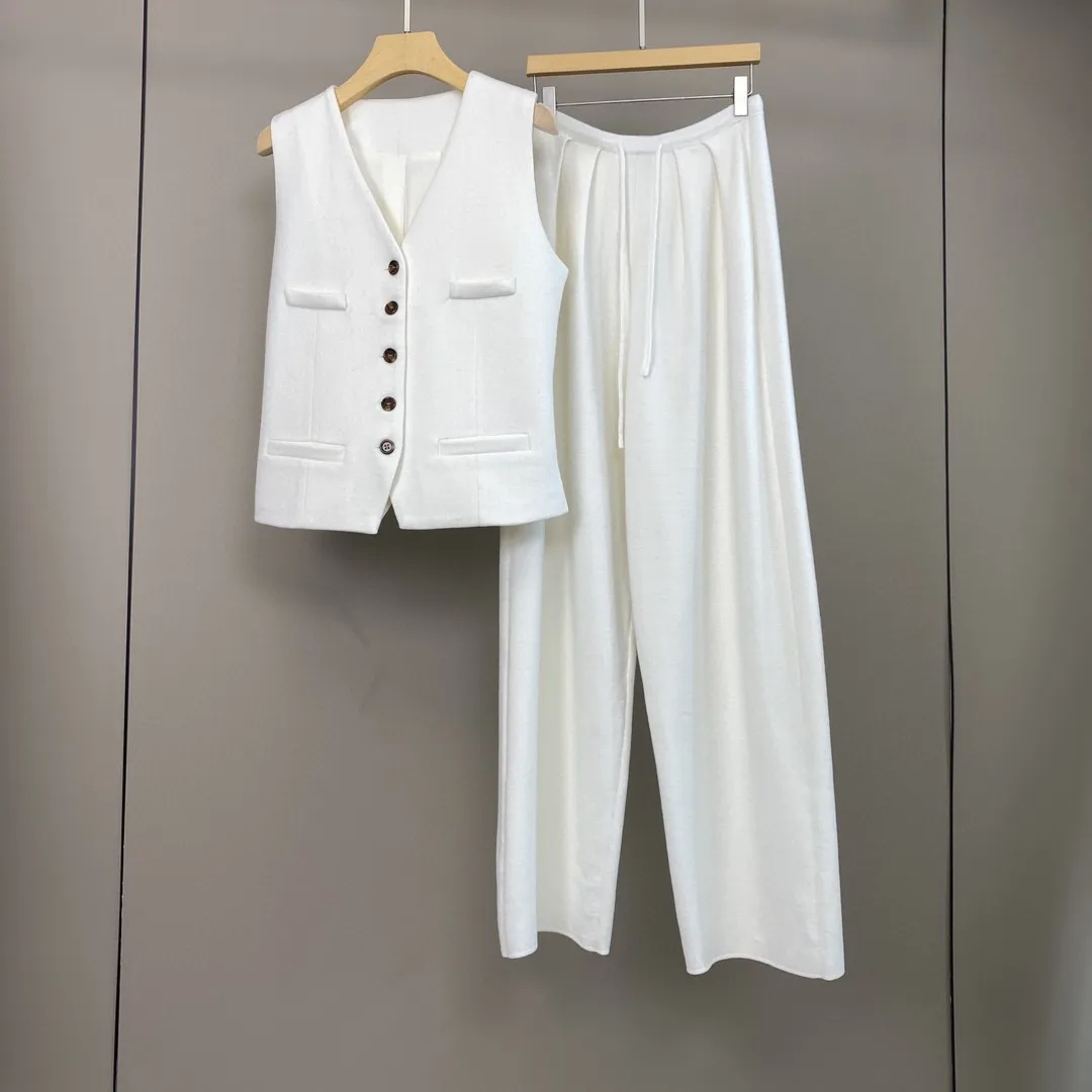 

Высококачественный весенне-осенний новый однобортный контрастный кашемировый шерстяной жилет с широкими брюками, костюм