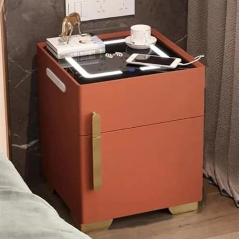 

Organzizer Smart Nightstand Hidden Safe Bedside Table Charging Station USB Type-C Ports LED Night Stand Adjustable Brightness