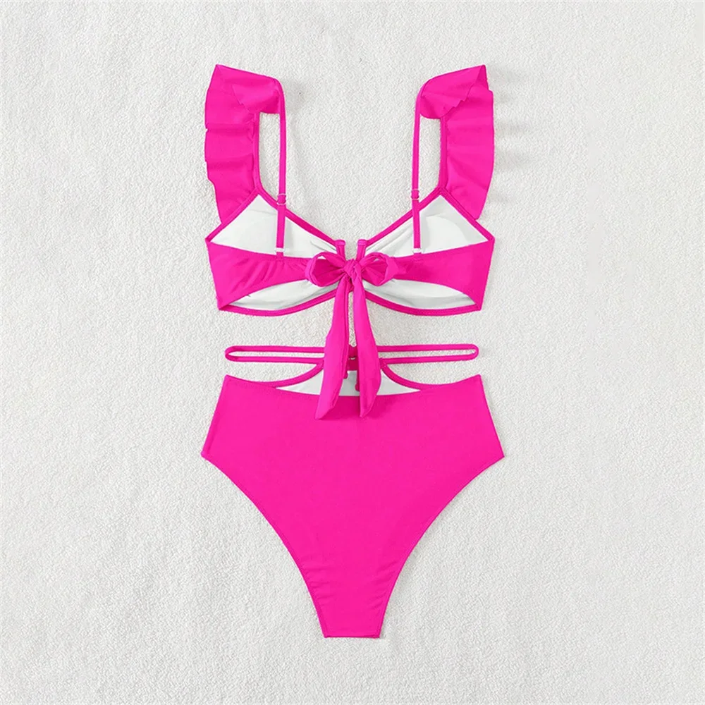 برتقالي Tankini تكدرت على شكل حرف V بيكيني ضمادة Y2K ملابس السباحة رفع عالية الخصر المتطرفة ملابس النساء الشاطئ الزي ثوب السباحة