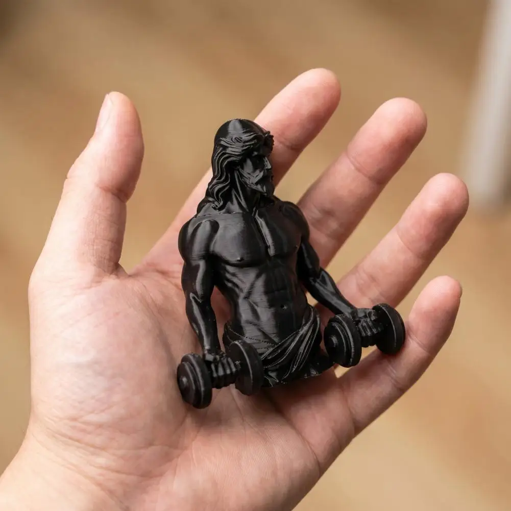 Mini Fitness Ornament Compact Gym Sculpture 3d Printed Muscle Man Figurine with Dumbbells Matte Black Fitness for Gym