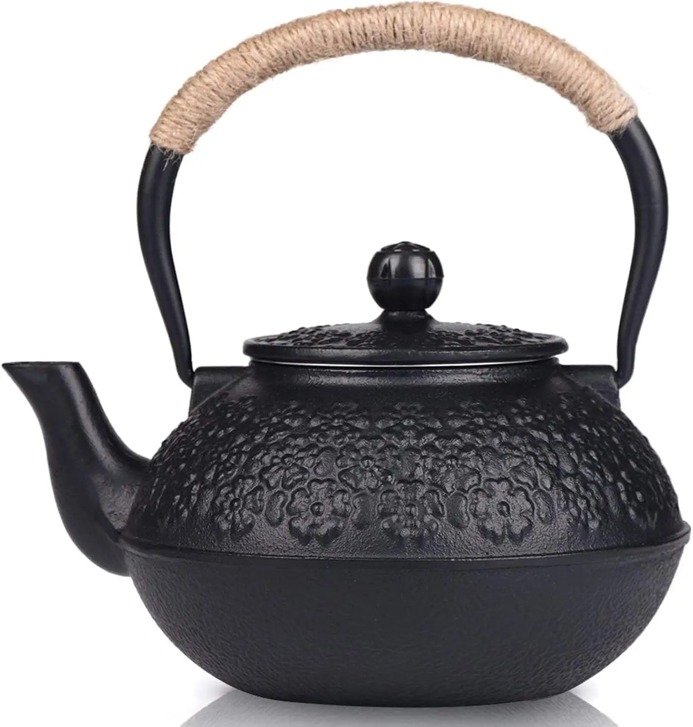 

40oz Cast Iron Teapot with Infuser, Enameled Interior for Stove Top, Japanese Style Black Tea Kettle