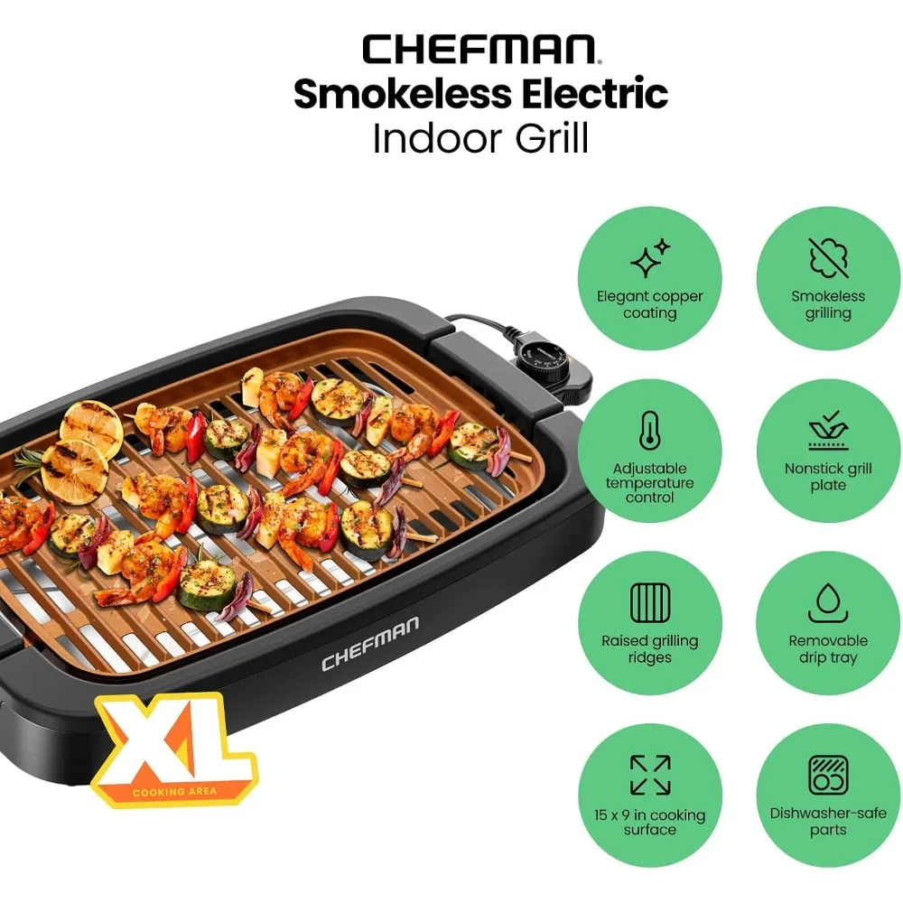 Smokeless Indoor Electric Grill,Copper,Nonstick Table Top Grill for Indoor Grilling and BBQ with Adjustable Temperature Control