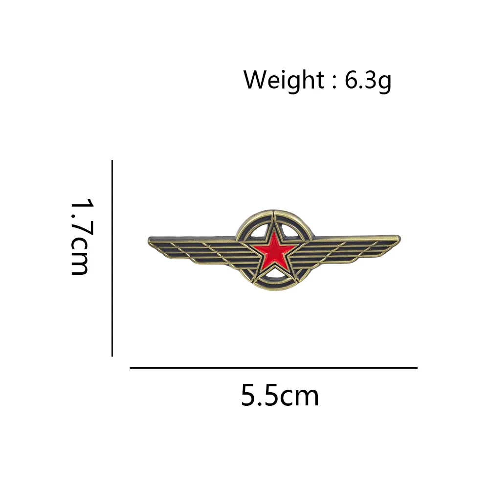 Sowjetische rote Stern-Pilotenflügel-Emaille-Anstecknadeln, militärische Luftwaffen-Broschen, hohle goldene Pentagramm-Metallabzeichen, Rucksack- und Reversnadel, Geschenk – Detail 2