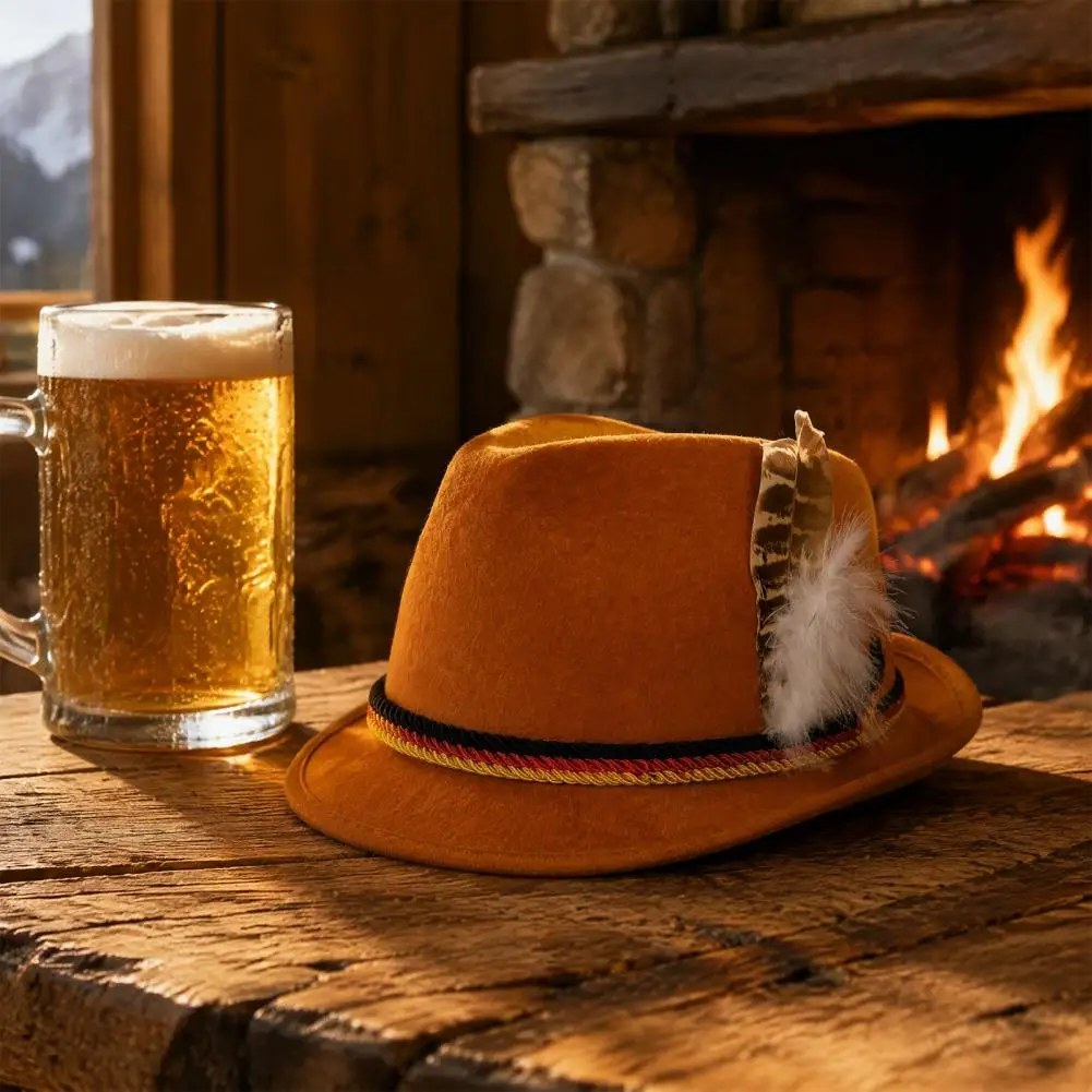 Oktoberfest Costume Accessories Fedora Hat with Feather Accent Short Brim Vintage Hat Oktoberfest Costume for Halloween for Men
