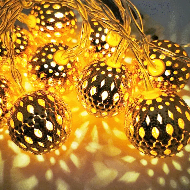 

10/20Leds Fairy Moroccan Hollow Balls LED String Lights Battery Powered Lighting Strings for Wedding Holiday Outdoor Decoration