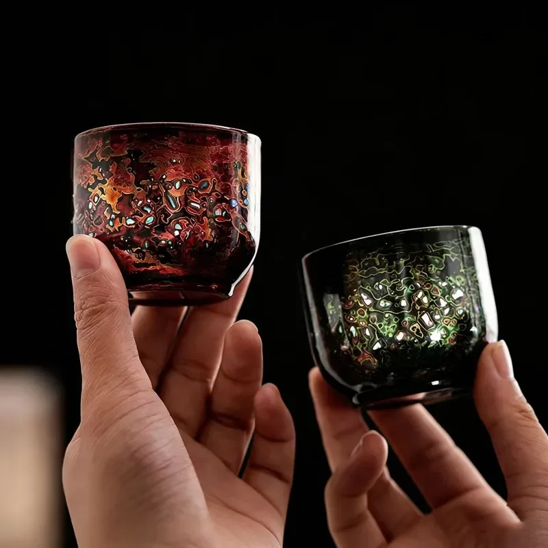 Handmade Titanium Teacup with Lacquer Finish Anti Scalding Master Cup for Kung Fu Tea Ceremony Elegant Gift Box Set for Men