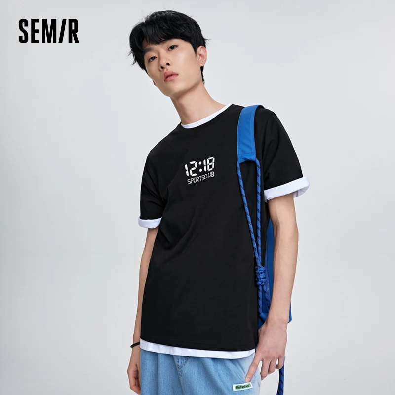 Semir Short-sleeved T-shirt Men 2023 Summer New Antibacterial Breathable Letter Loose T-shirt