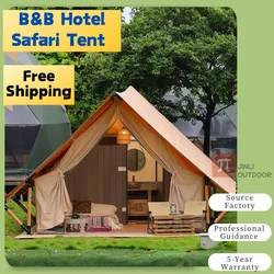 Hunted Tent Safe Sturdy 900D Oxford Cloth Wood Safari Hotel Tent Glamping Four Seasons Cabin Tiny Safari Tents Chinese Suppliers