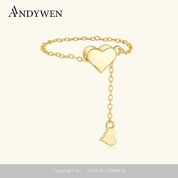 ANDYWEN Women 925 Sterling Silver Heart Adjustable Flexible Pulling Silica Stopper Plain Ring Transformer Anniversary Jewelry