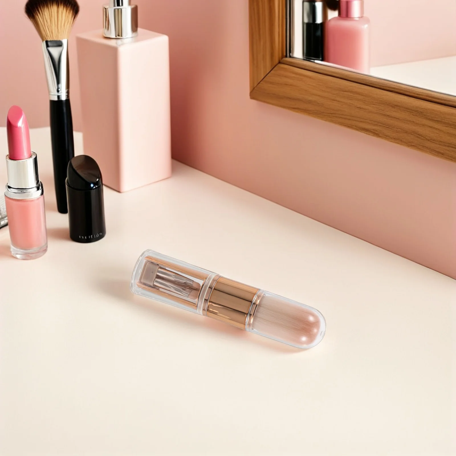 1Set Makeup Brush Set Portable 5-in-1 Retractable Multifunctional Blush Eyeshadow Silicone Head Travel Brush Makeup Tool Set