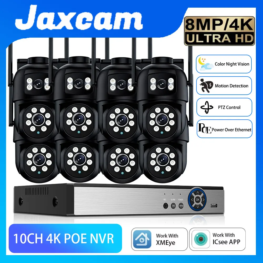 

10-канальная 4K система видеонаблюдения с двумя объективами, Wi-Fi, PTZ-камерами, 8 МП, PoE NVR, уличная камера с цветным ночным видением, комплект для видеонаблюдения, приложение XMeye