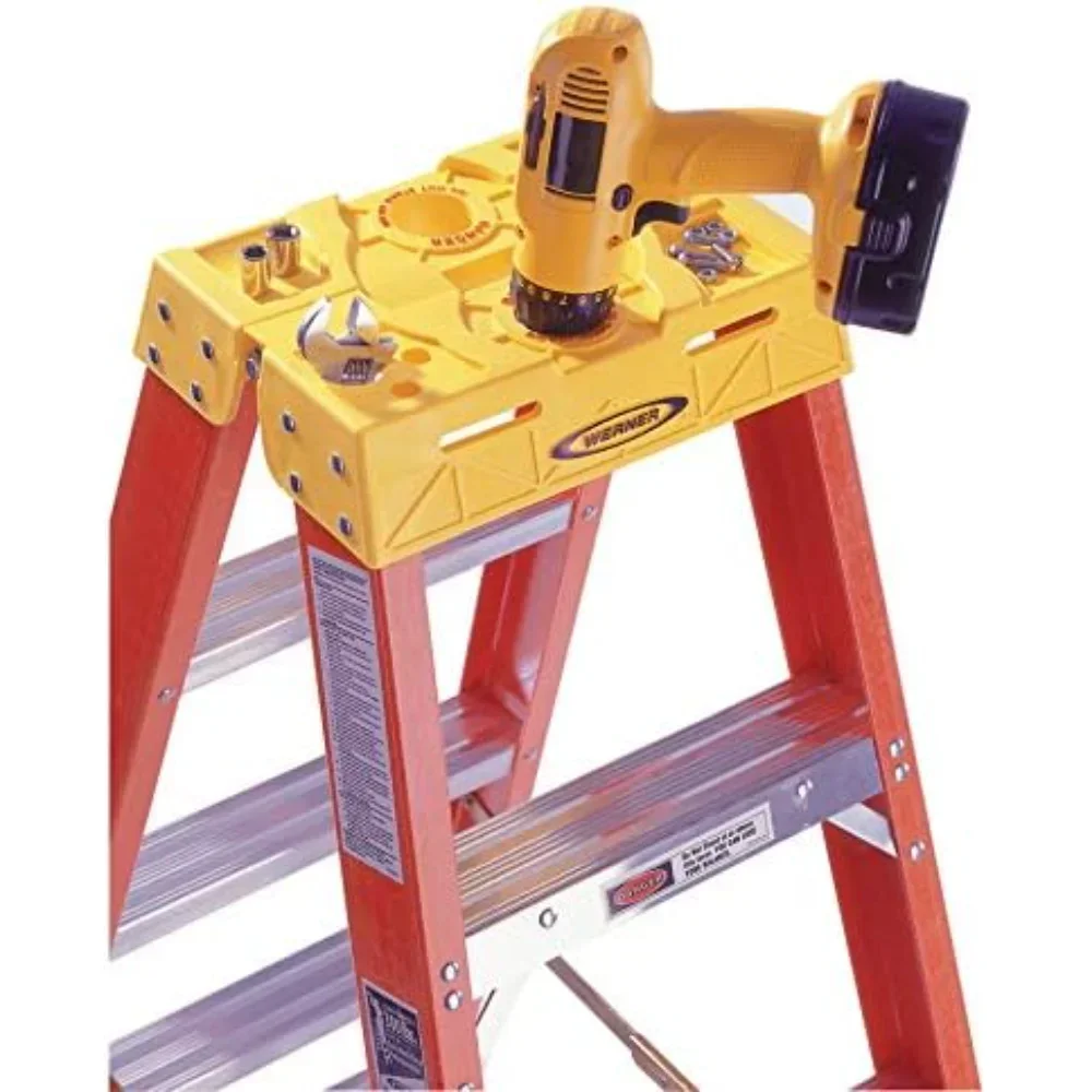 Twin Step Ladder, Fiberglass Construction, Orange Color, Four Foot Length,Nineteen Point Ninety Two Inch Width, Nine Inch Height