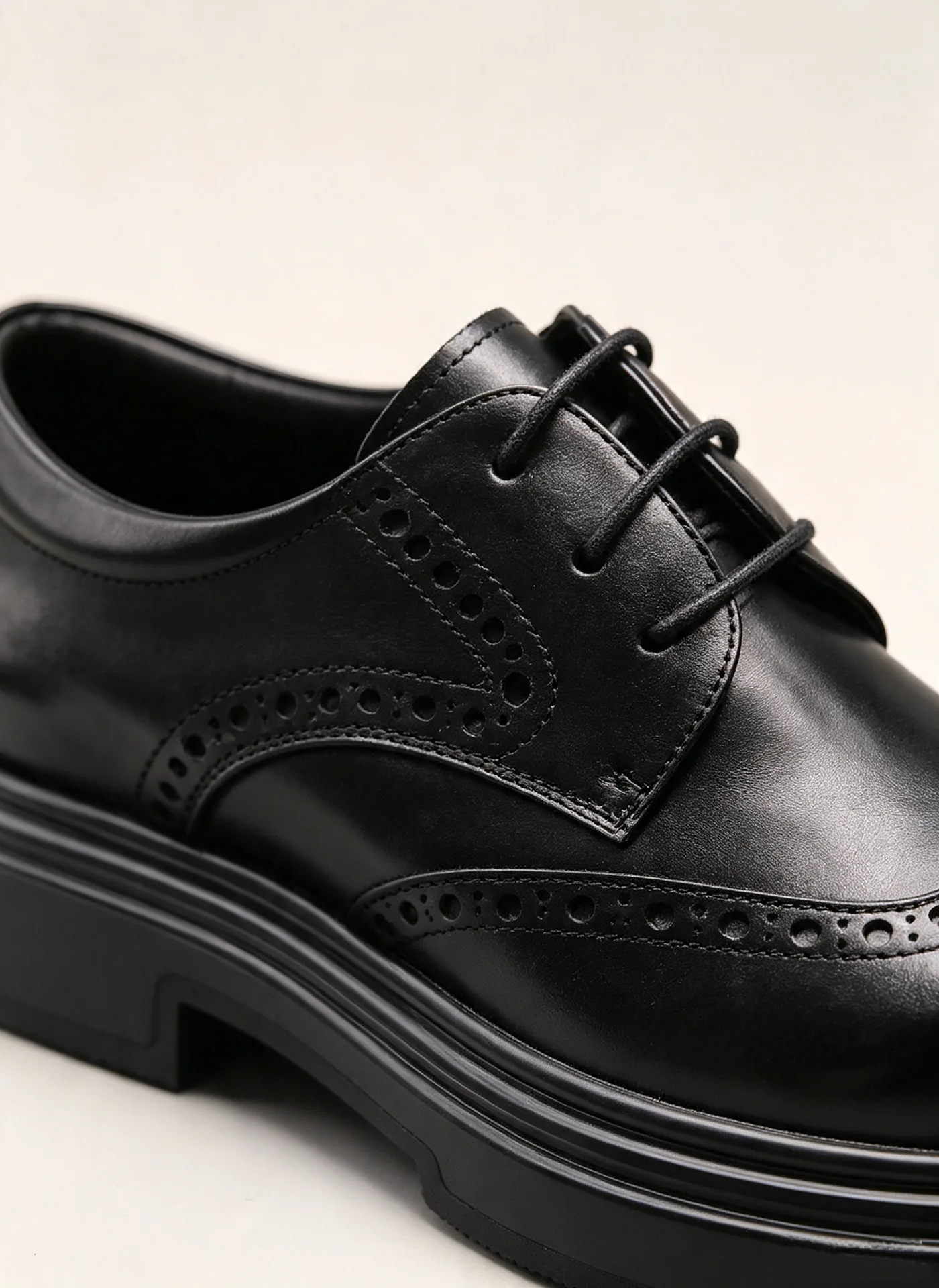 Lace Up Full Leather Brogue Carved Derby Oxford Shoes Thick Platform Block Heel Outsole Anti Slip Business Formal Daily Footwear