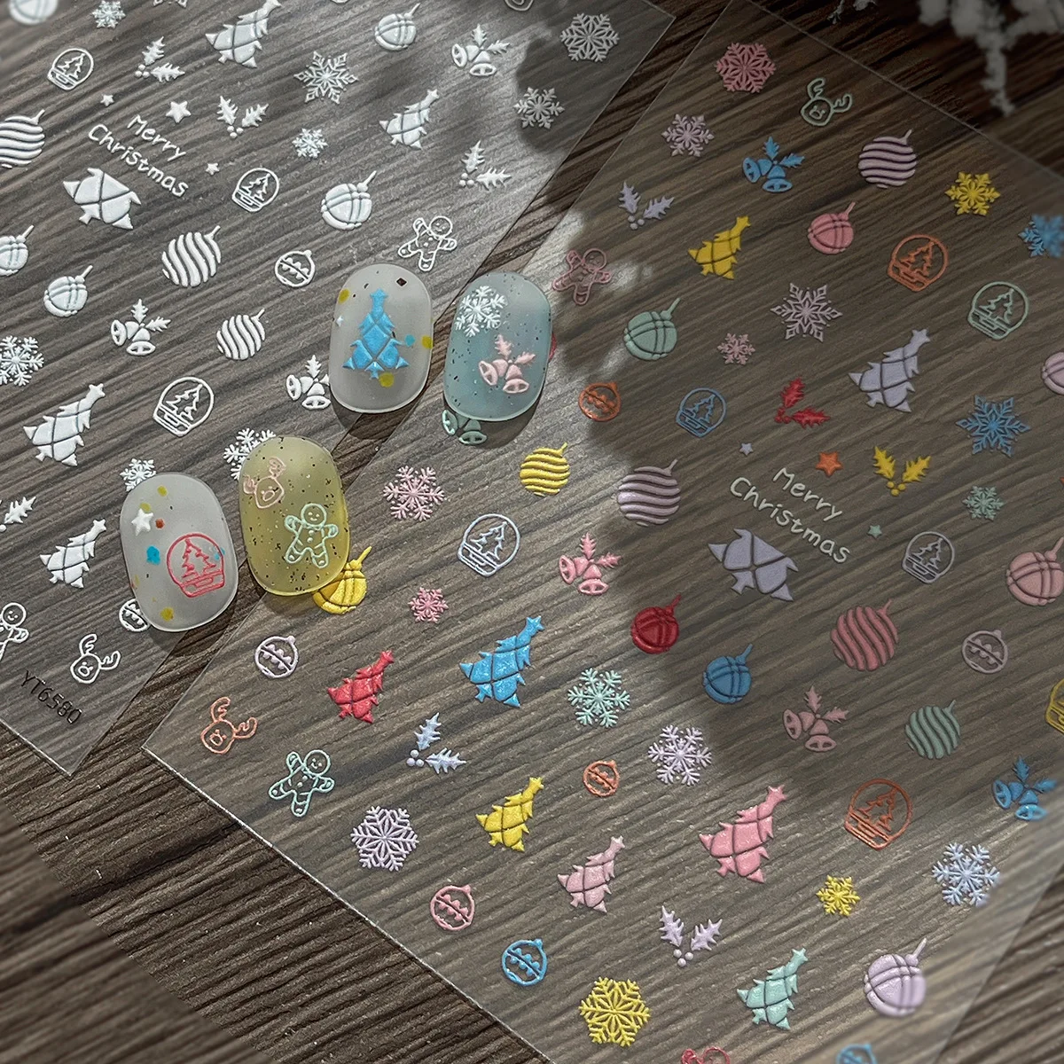 

Embossed Nail Art Decals for Christmas Party Xmas Tree/Hanging Ball/Bell/Snowflake Designers Self Adhesive Nails Stickers