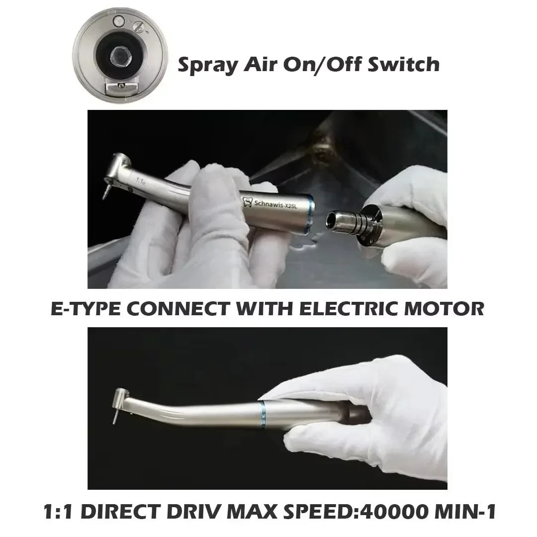 NSK Ti-MAX X25L Dental 1:1 Direct Drive Speed Fiber Optic Spray Air On/Off Switch Dentistry Low Speed Handpiece Fit E Type Motor