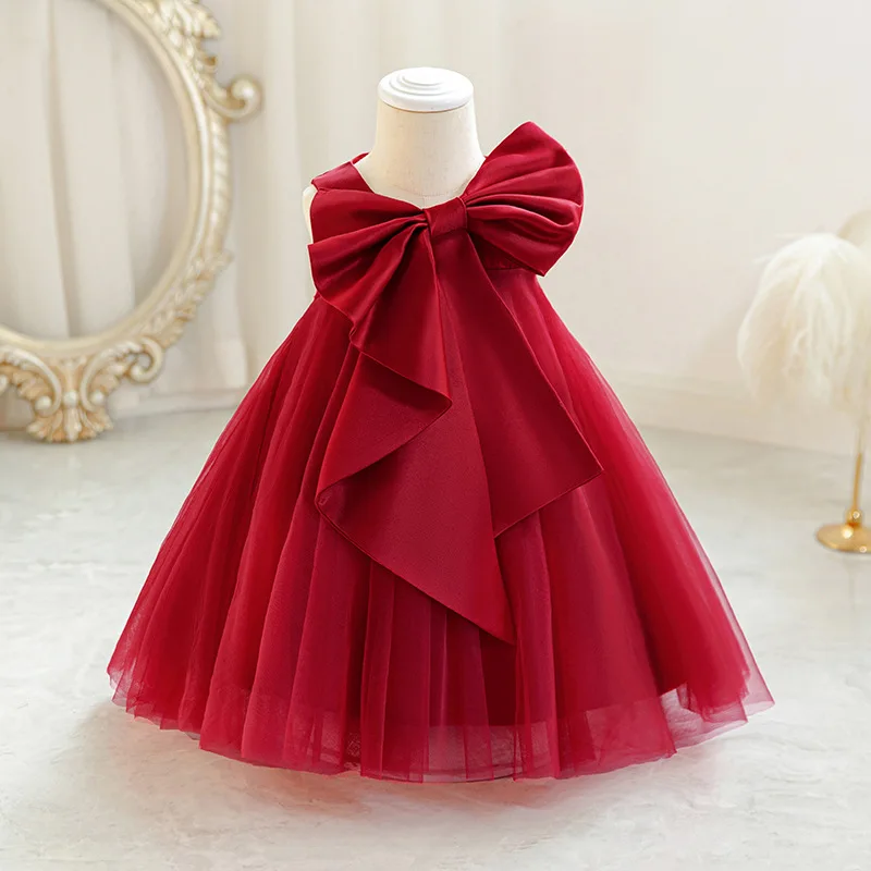 Baby Dresses For 1st Birthday Dress Elegant Big Bowknot Girls Party Dresses Christmas Red Dress Toddler Girl Princess Dress 0-3Y