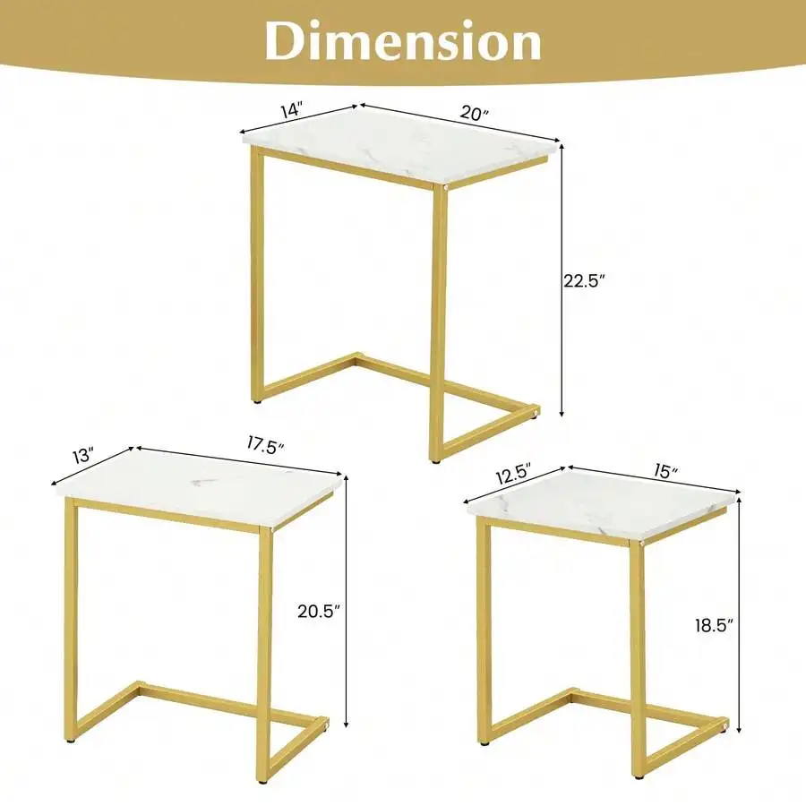 3 PCS Nesting Coffee End Table Set Stacking Side Nightstand Living Room
