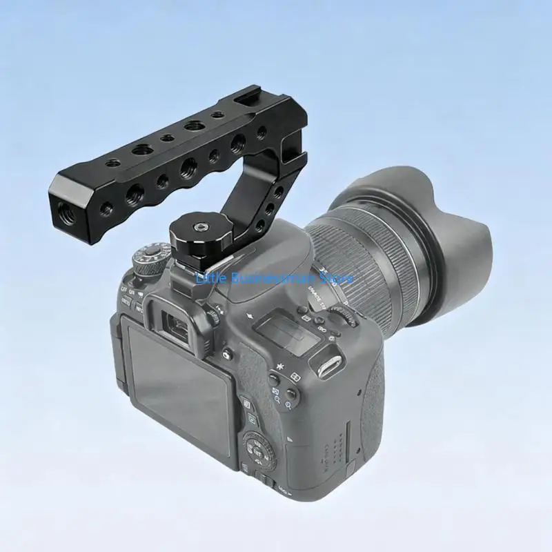 Kamera-Obergriff für Handvideo mit Aluminiumkonstruktion, 3 versetzten Kaltschuhen und Mehrfachgewindebefestigung M76A – Detail 2
