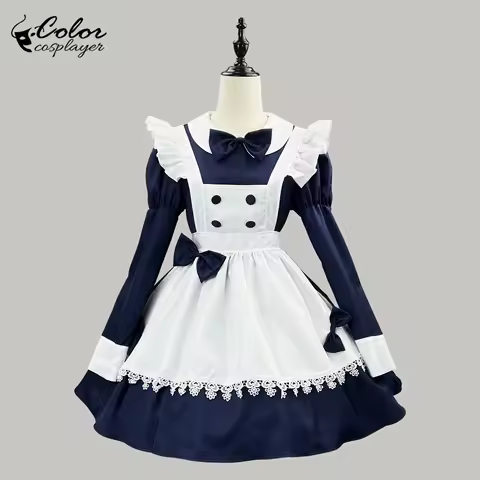 Color Cosplayer Blue Lolita Vintage Maid Cosplay Costume with Apron Servant Dress Anime Game Uniform Adult Bow Tie Clothing