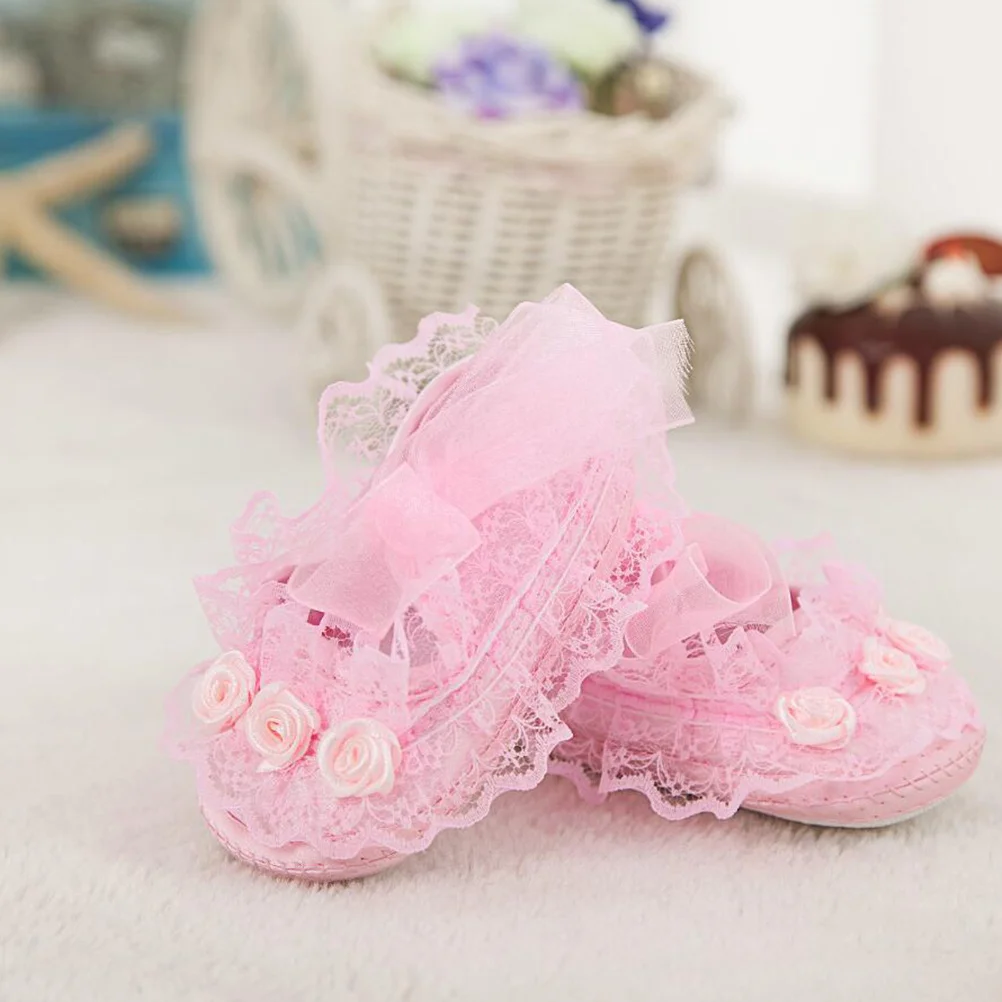 

1Pair Baby Girl Shoes Pink Lace Rose Newborn Infant Crib Simple Design Adorable Pretty Durable Long Lasting Suitable All Girls