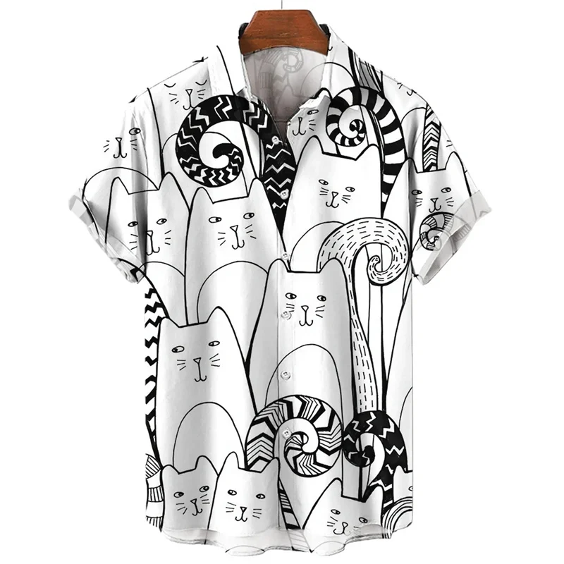 

Men's Shirt Cute Cartoon Cat 3D Printed Casual Fashion Women Short Sleeves Shirts Button Lapel Tops Oversized Unisex Clothing