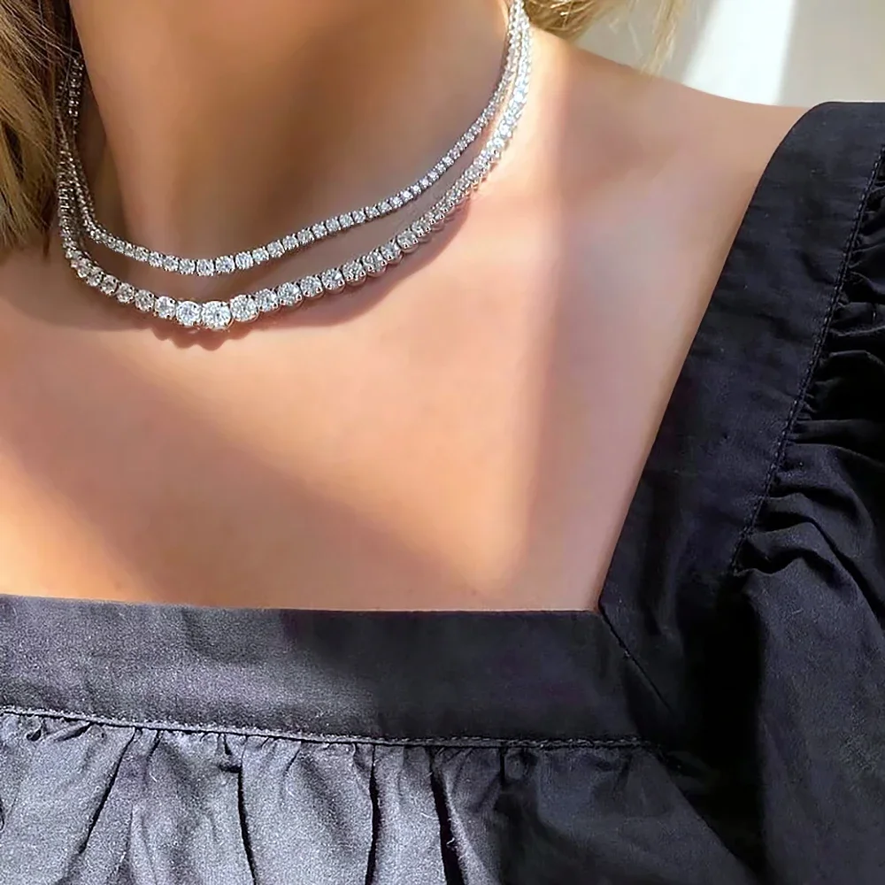 Collar de tenis de moissanita completo con certificado, collares de diamantes degradados de tamaño 3-5mm para mujer, cadena de cuello de Plata de