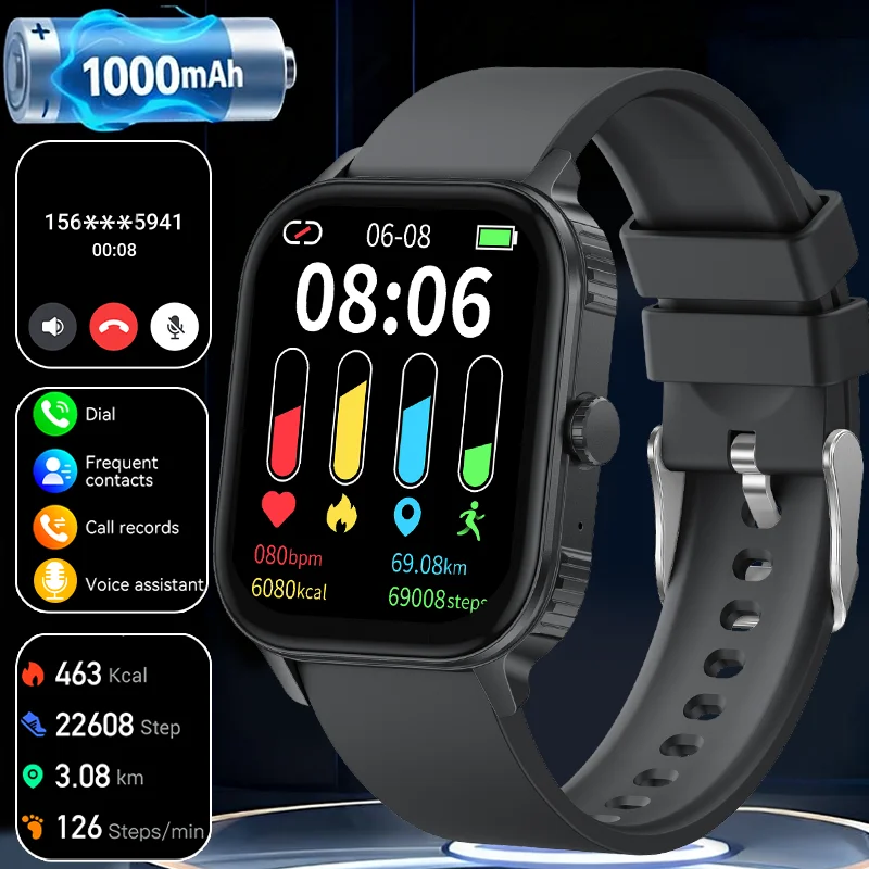 

2026 Новые светодиодные умные часы в стиле милитари 1000 мАч с фонариком Смарт-часы для мужчин 10 АТМ Водонепроницаемые 100 + спортивные режимы BT Call Watch