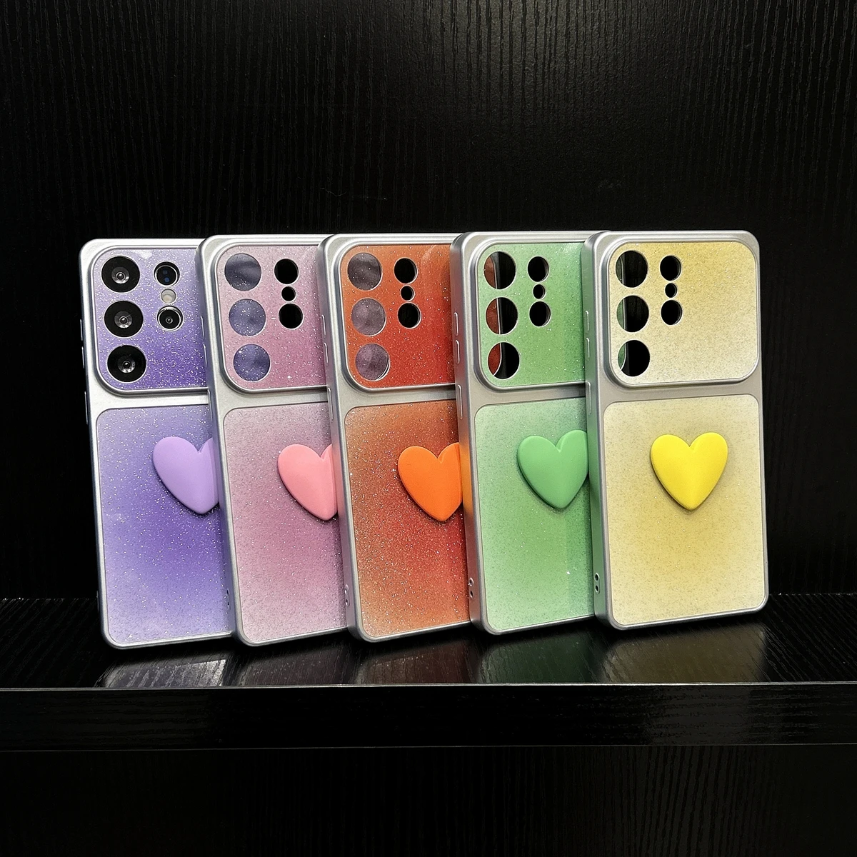Gradient Glitter Bling Aurora Heart Phone Case For Samsung Galaxy A05S A15 A25 A35 A55 A14 A24 A34 A54 5G Silicone Bumper Cover