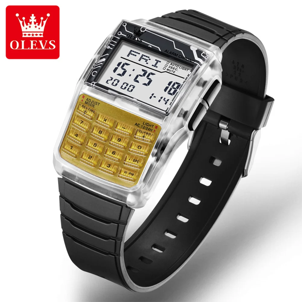 OLEVS Men's Calculator Watch Multifunction Electronic Wristwatch Waterproof Top Luxury Sports  Men Watch Computer Style 1126