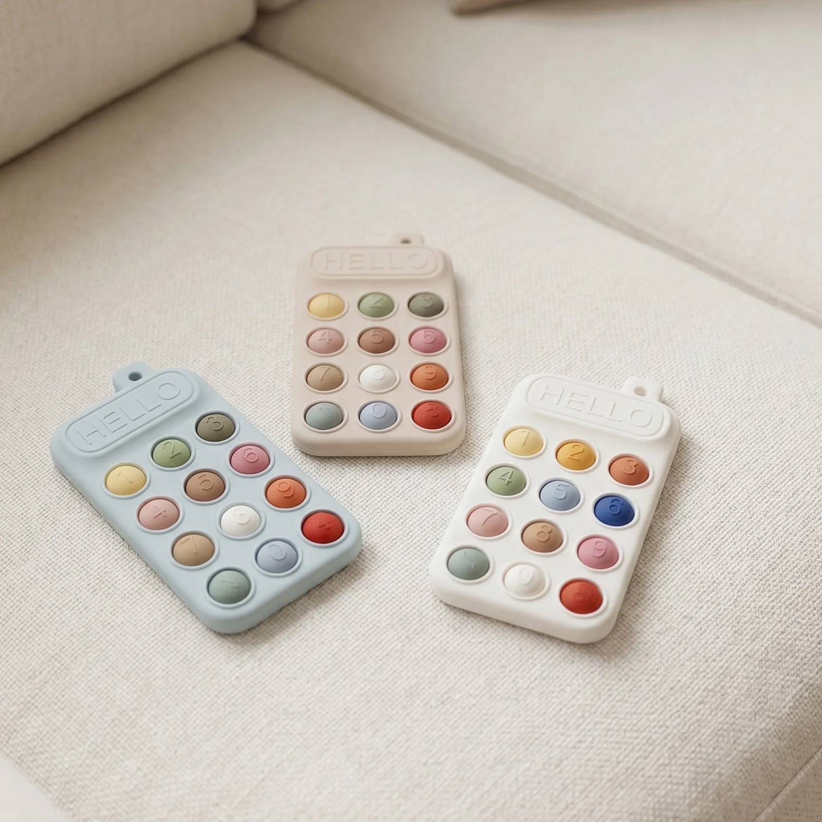 Baby Silicone Teething Rattle, Dumbbell Shape, Shake-to-Sound Sensory, Soft & Durable, Easy-Clean, Color & Shape Learning
