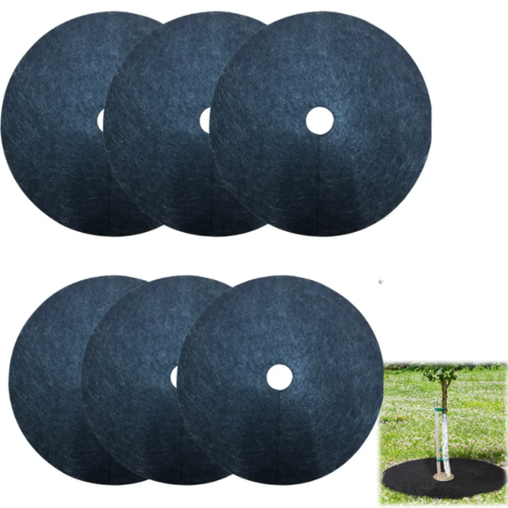 6Pcs Tree Protection Weed Mats Ecological Control Cloth Mulch Ring Round Weed Barrier Plant Cover for Indoor Outdoor Garden