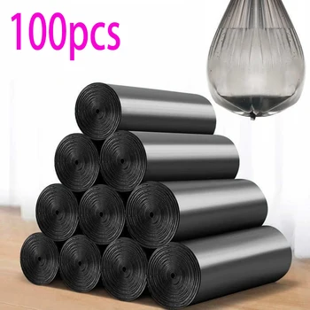 100pcs Household Black Rubbish Bag For Bathroom Garbage Bag Kitchen Points Off Trash Can Bin Rubbish Disposable Plastic Bags