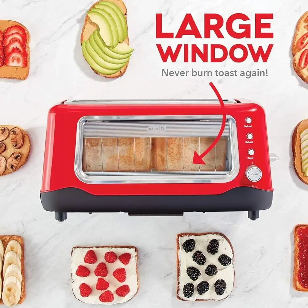 Extra Wide Slot Toaster Clear View Window 7 Browning Settings One Touch Defrost Auto Shut Off Compact Design Easy Clean