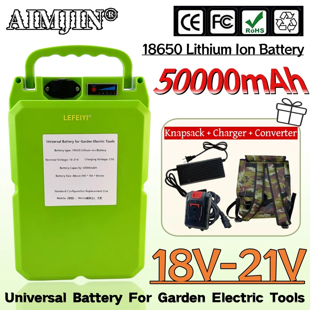 

18V~21V 50000mAh 18650 Lithium Battery Pack Is Applicable To Makita/Worx/Dayi Electric Lawn Mower, Hedge Machine, Tea Picker Etc