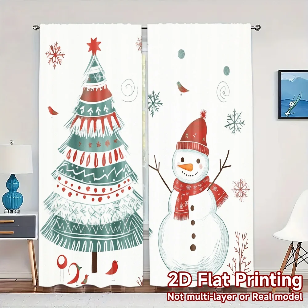 2pcs,Curtains Christmas Tree Snowman Winter Holiday Popular Contemporary Curtains Polyester Curtains Decorations For Home