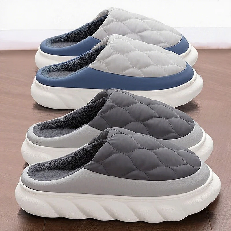 

Big Size 48 49 Winter Men Slippers Warm Women Home Cotton Shoes Couples Thick Sole Non-slip Plush Slides Bedroom Furry Flats