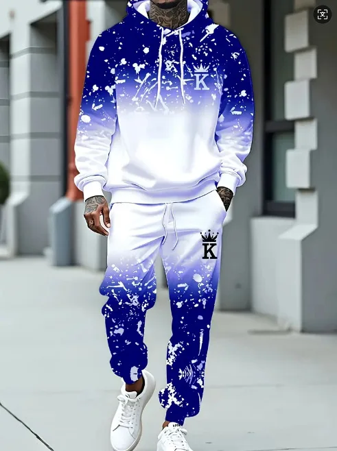 Europäische Größe Herren King 3D-Druck Hoodie Trainingsanzug Zweiteiliges Set Locker Sitzend Herbst Winter Hip-Hop Mode Sweatshirt Jogginghose – Detail 4