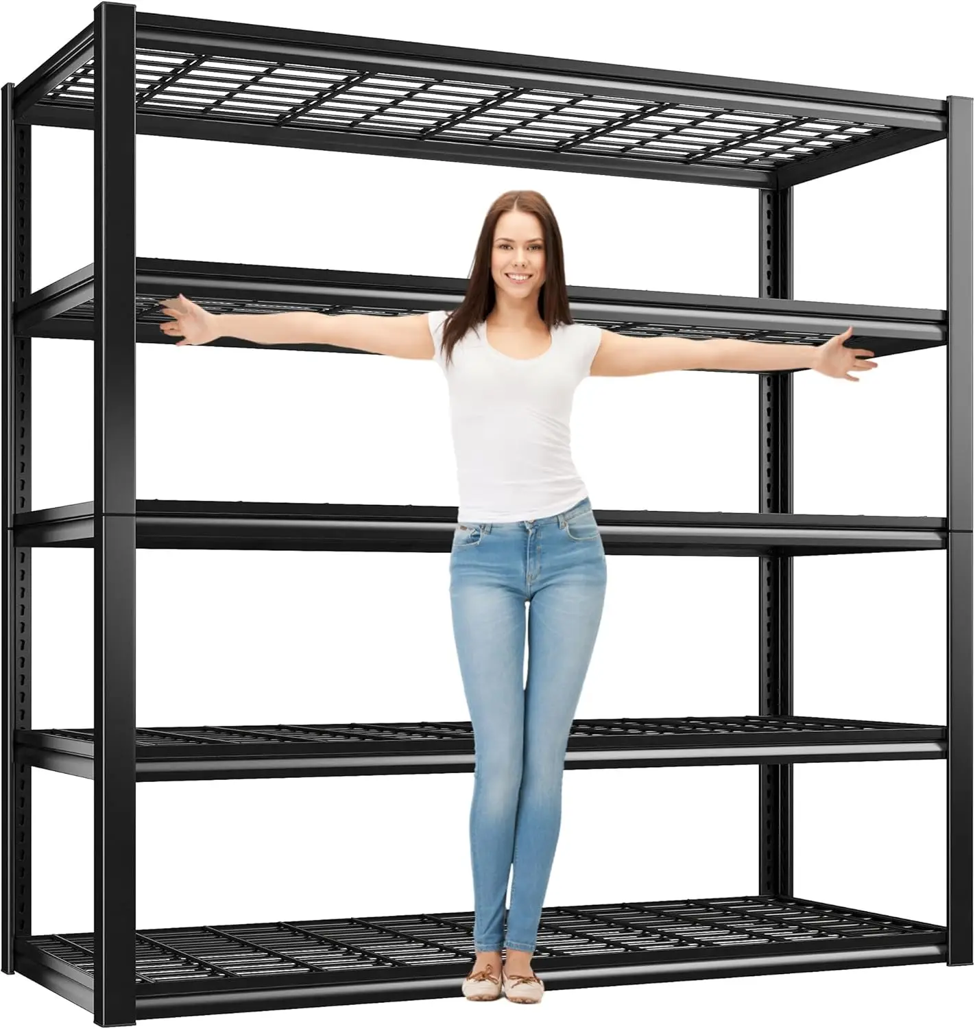 

48.2''W Garage Shelving Heavy Duty Loads 3010LBS Garage Storage Shelves Heavy Duty Shelving 5 Tier Adjustable Metal Shelving