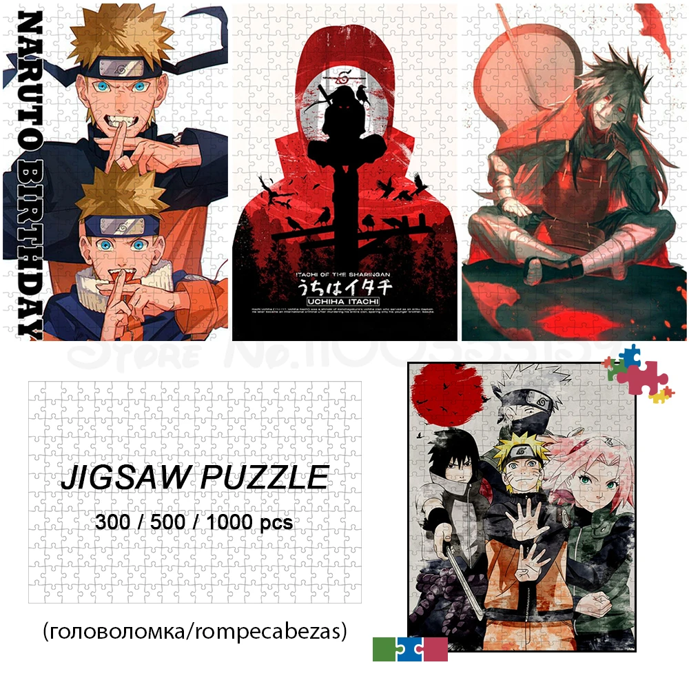 

300/500/1000 Pieces Naruto Anime Puzzle Uzumaki Naruto Uchiha Sasuke Haruno Sakura Jigsaw Puzzles Games and Puzzle Children Toys