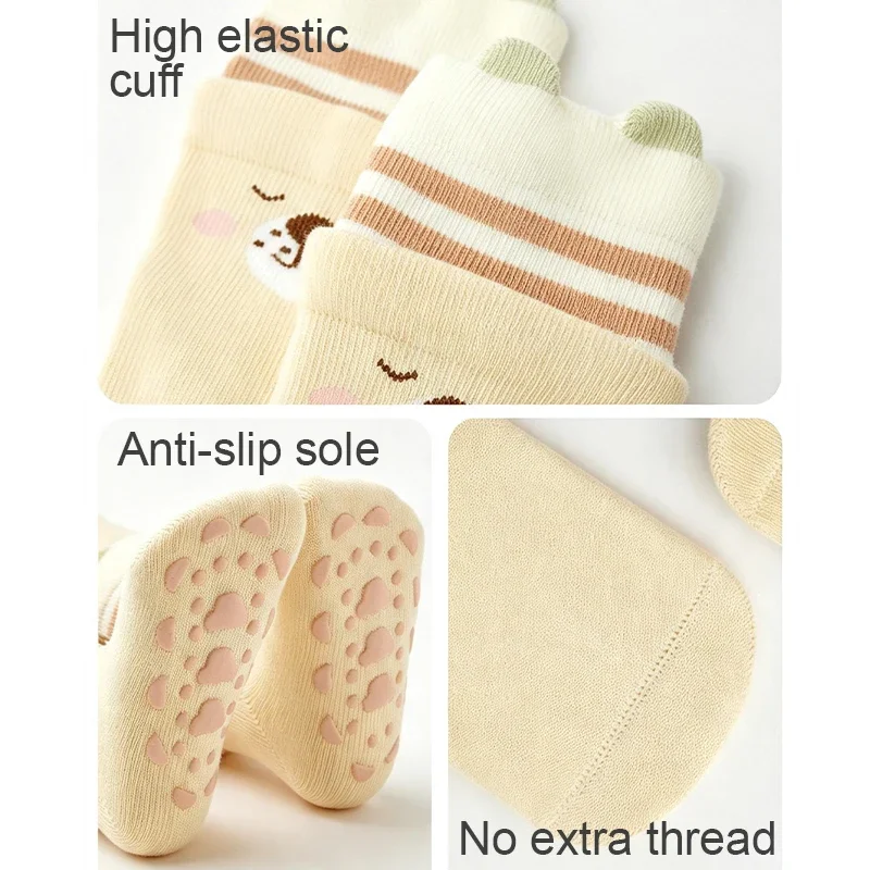 3/6 Paar Baby-Anti-Rutsch-Bodensocken mit Streifenmuster, niedliche Cartoon-Motive, weiche Baumwollsocken für den Innenbereich, Kindersocken zum Laufen. – Detail 3
