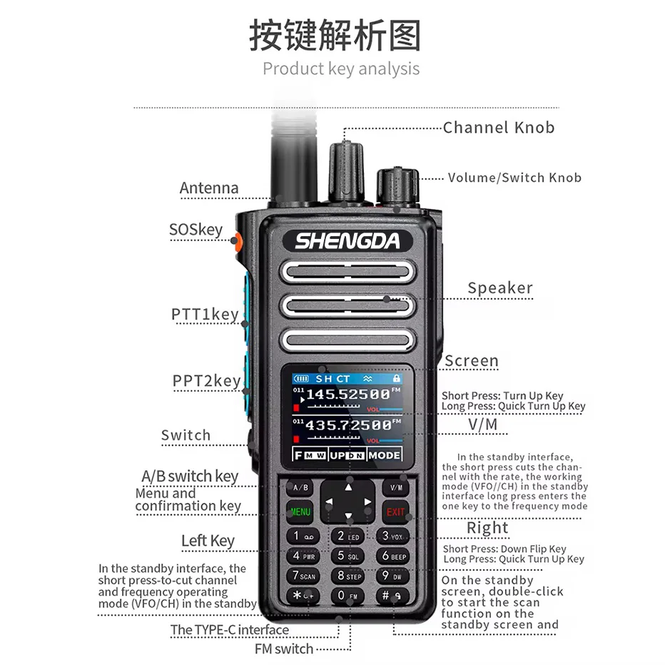 SD-DP4801 Walkie-Talkie Conectividad de 4 bandas Pantalla a color Gran capacidad de batería Admite UHF/VHF