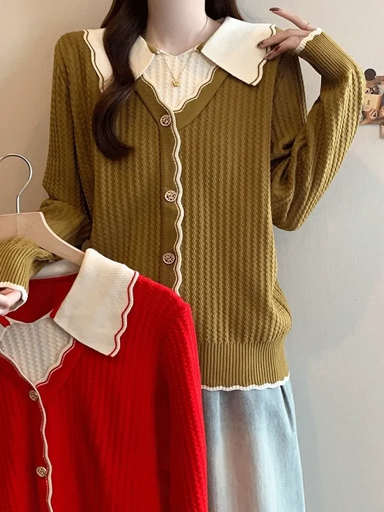 

Slimming Materni Knitted Base irt Women's Faionable Doll Collar Top Korean Sle Long Sve Anti-Ball Sweater
