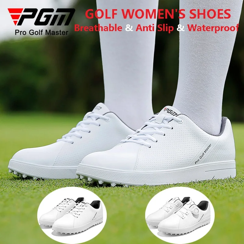 

PGM Women Waterproof Anti Slip Spike Golf Shoes Ladies Breathable Rotating Buckle Sneakers Women Lightweight Small White Shoes