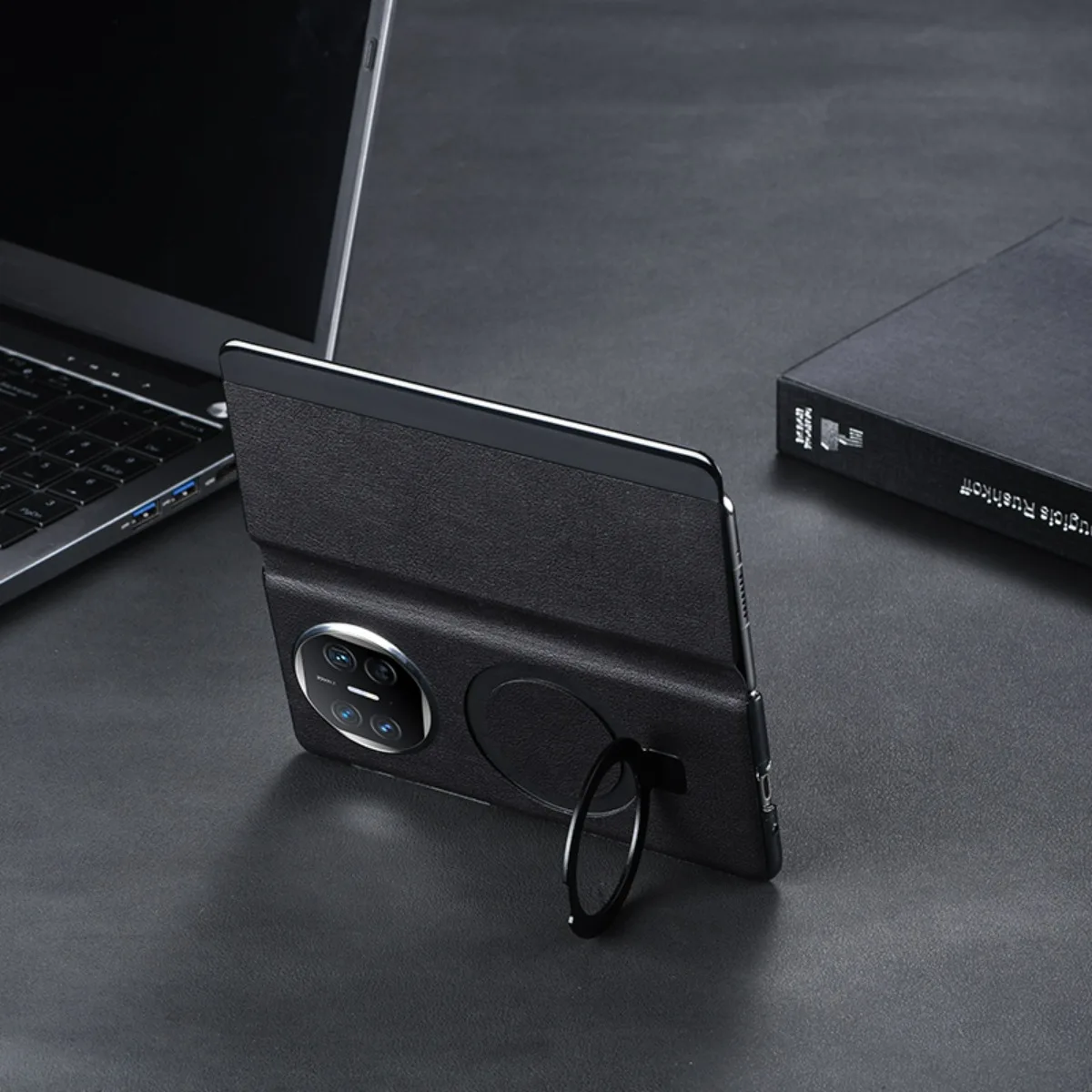 For Huawei Mate X5 X3 Case Luxury Skin Friendly Matte Leather Magnetic Rotating Ring Bracket Protective Back Cover Accessories