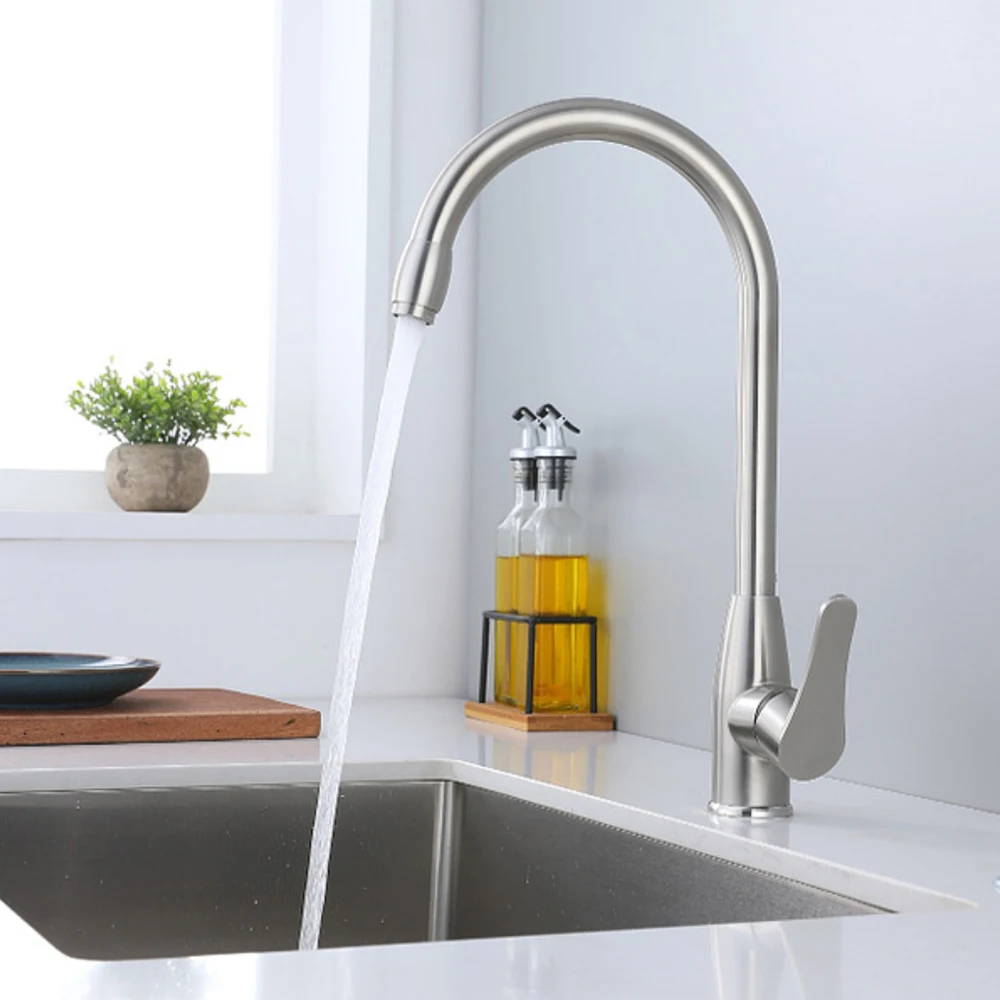 304 Stainless Steel Kitchen Sink Faucet ,360 Rotation Mixer Hot & Cold ,Ceremic Valve Core,Two Holes Installation By One Handle