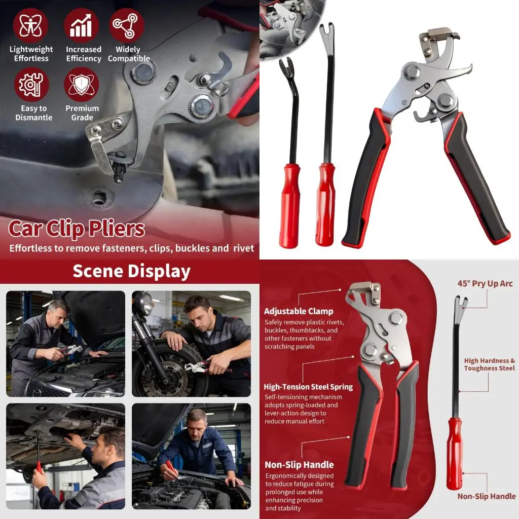  Auto Interior Trim Removal Tool Set with Spring Loaded Clip Pliers for Repair